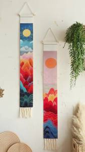 Tấm Thảm Treo Tường Phong Cách Boho Macrame Hình Núi & Bình Minh/hoàng Hôn Trang Trí Nhà Cửa Thẩm Mỹ Hình Chữ Nhật Chất Liệu Polyester Dệt Kim Dùng Trang Trí Phòng.
