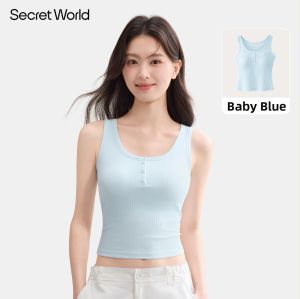 Secret World | Henry Collar Wide Strap Padded Tank Top