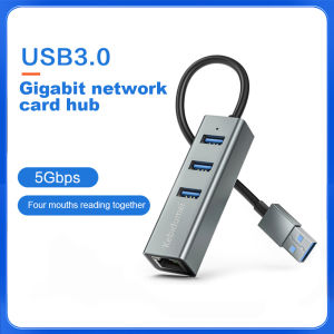 Kebidumei | Kebidumei 1000Mbps Wired Network Card 4 IN 1 USB3.0 HUB Adapter USB3.0 Type-C to RJ45 Giagbit Ethernet Converter For MacBook PC