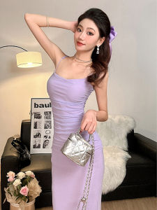 ชุดเดรสยาวคลุมเข่าทรงเข้ารูปเซ็กซี่สำหรับผู้หญิง แขนกุด คอวี ชุดเดรสฤดูใบไม้ผลิปี 2024 สไตล์สตรีท แฟชั่นฤดูใบไม้ผลิ