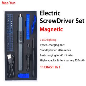 11/36/50 In 1 Precision Electric Screwdriver Set Type-C Fast Charging Screwdriver Set with LED Light Phone Repair Electric Tool