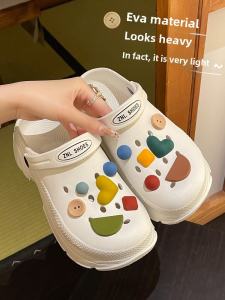 2025 New Womens Thick Bottom Clog Shoes Summer Outdoor Wear Anti-Slip Cute Toe Covering Slippers Cute Hollow out Design EVA Material