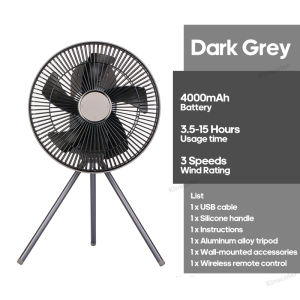 Electric Oscillating Fan Rechargeable Desktop Circulator Wireless Ceiling Camping Tent Fan with Remote Control LED Lighting