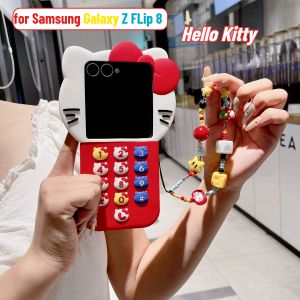 Sanrio | Kawaii Sanrio Hello Kitty Creative 3D Telephone Case for Samsung Galaxy Z Flip 8 7 FE 6 5 4 3 5G Decorative Lanyard Phone Cover