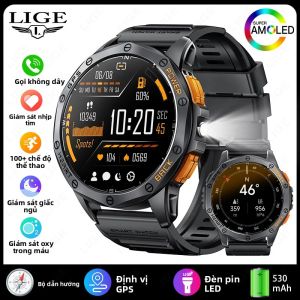 Đồng Hồ Thông Minh Quân Sự LIGE Màn Hình AMOLED 1.43 Inch GPS Đèn Pin LED La Bàn Ngoài Trời Cuộc Gọi Bluetooth Theo Dõi Sức Khỏe Cho Android & iOS