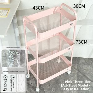 Hellokitty Multi-layer Mobile Storage Rack Renting House Essential Snack Stand Organizer Pink Shopping Cart Design