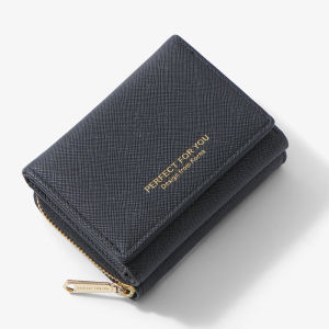 2026 New Womens Compact Elegant Simple Zipper Short Tri-fold Wallet Mini Popularity Coin Purse Youth Synthetic Leather PU