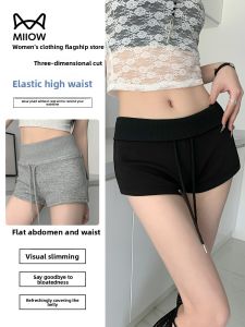 Miiow | Cat Lady Black Sports Shorts Women Summer 2025 New American Spicy Low Waist Pure Desire A-Line Slimming Casual Pants