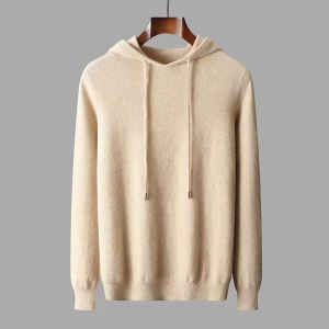 2025 Mens 100% Merino Pure Wool Knitted Hoodie Womens Style Large Size Autumn/Winter Warm Outdoor Sweater Solid Color Top YJ