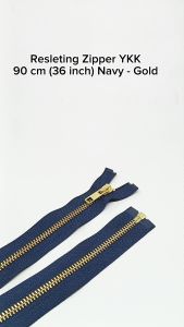 Resleting Zipper YKK 90 cm Atau 36 inch Biru Navy Dongker - Gold Set Open - End Harga Per Biji