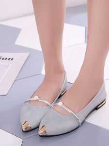 New 2025 Spring Pointed Toe Flat Bottom Single Shoes Silver Matte Versatile Comfortable Work Shoes Easy to Wear Fashionable Flats