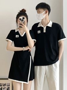 Quần Áo Cặp Đôi Mùa Hè 2023 Phong Cách Hepburn Thiết Kế Một Váy Một Áo Tay Ngắn Quần Áo Nam Cotton Thường Ngày Mùa Hè