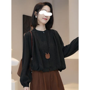 Áo Sơ Mi Dài Tay Rộng Rãi Thời Trang Xuân Mới Thiết Kế Giản Dị Thoải Mái Cổ Tròn Màu Trơn Áo Ngắn Thời Trang Cho Nữ