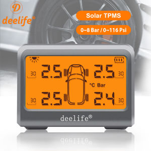Deelife TPMS Solar Tyre Pressure Monitoring Control System with 4 Wheel Tire Sensor for Car TMPS