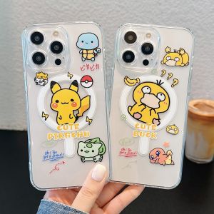 CrashStar MagSafe Cute Duck Transoparent Clear Soft Silicone Phone Case For iPhone 15 14 Pro Max Plus 13 12 11 Pro Max Wireless Charging Phone Casing Shockproof Cover With Full Cover Lens Camera Protection