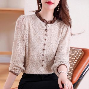 Stylish Velvet Lined Lace Blouse Female