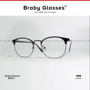Gọng Kính Cận Tròn Nửa Gọng Kết Hợp Thép Chống Gỉ Và Nhựa Dẻo Braby Thời Trang Nam Nữ Kiểu Dáng Năng Động Mk11