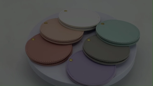 Lineworks Pocket Mirror Round Rotatable PU Leather Cosmetic Folding Mirror