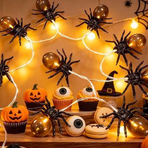 10LED Halloween Spider String Light Battery Powered Purple / Warm Light for Home Window Party Decoration 3D Spider Lantern String