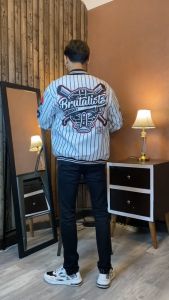 Jaket Pria Varsity Keren Distro Printing Vintage Premium Jaket Varsity Pria Cowok Terbaru Garis 012