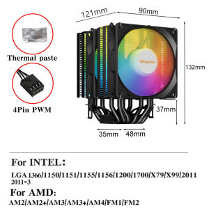 6 Heat Pipe X99 CPU Air Cooler Silent RGB CPU Air‑Cooling Fan For LGA1700 1200 115X 2011 1366 X79 775 AMD AM4 AM5 Ventilador