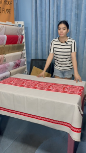 White tablecloth with red and white patterned table runner Mantel Flannel Backed Vinyl Tablecloth Waterproof Wipeable Stain-Resistant Elegant PVC Table Cloths