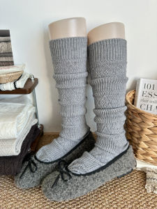 Tất Ống Dài Đến Bắp Chân Dày Dặn Ấm Áp Dệt Kim Họa Tiết Kim Cương Màu Xám Phong Cách Nhật Bản Dành Cho Nữ