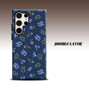 navy blue forget me not For Samsung Galaxy S26 S25 S24 A56 A36 Dual Layer Luxury Fashion Full Lens Protective Case