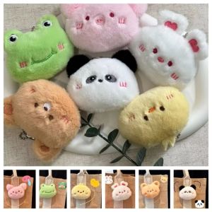 Cute Cartoon Stuffed Plush Doll Keychain Kawaii Press Beeping Panda/Pig/Rabbit/Frog/Bear Backpack Bag Pendants Key Ring Bead Chain Gift
