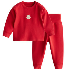 Baby New Year Celebration Red Clothes Warm Underwear Belly Protection Suit Baby Sleepwear All-in-One Thermal Clothing for Babies