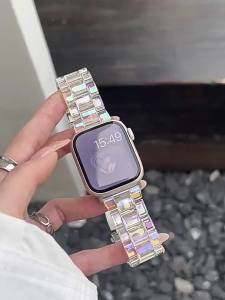 Clear Glitter Strap For Apple Watch 49mm 44mm 45mm 40mm 41 38 46 42mm Sports Acrylic iWatch Series Ultra 10 9 8 7 6 5 4 SE Band