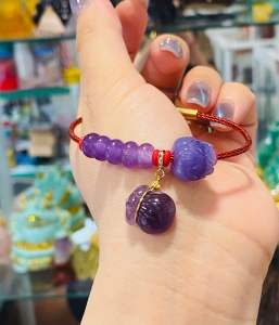 Vòng tay điếu ngũ phúc túi tiền tài lộc hoa sen bình an may mắn đá thạch anh tím