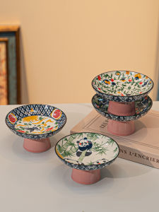 Chinese Style Ceramic Panda Fruit Plate Vintage High End Snack Dish Afternoon Tea Dry Fruit Plate Elegant Home Use