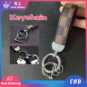 Car Leather Keychain Classic Design Pendant Couple Luxury Lanyard Key Ring Plaid Pattern For Men Women