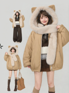 Keiko | Áo Khoác Bông Có Mũ Lông Cách Nhiệt