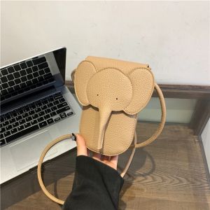 กระเป๋าสะพายข้างลายช้างสุดน่ารัก กระเป๋าใส่โทรศัพท์มือถือสำหรับผู้หญิง กระเป๋าสะพายข้างแบบสะพายข้างขนาดเล็ก กระเป๋าสะพายข้าง PU สไตล์การ์ตูน