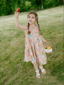 XIANGYING | Sleeveless Cotton Dress for Big Girls Printed