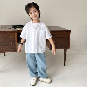 Boys Short Sleeve T-Shirt Pure Cotton Thin Summer Top Childrens Clothing Breathable Base Shirt for Boys Ages 3-13