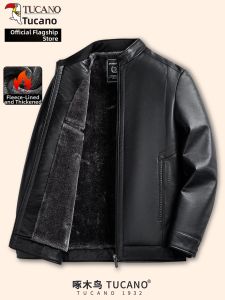 TUCANO | Warm Insulated Stand-up Collar Leather Jacket for Elderly Men