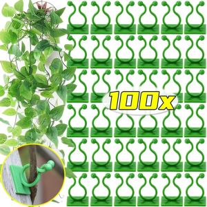 100Pcs Green Plant Fixing Clips Self-adhesive Vine Growth Support Buckle Clamps Traceless Garden Potted Plants Fixing Tools