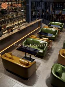 Retro Style Sofa Table Chair Set for Coffee Shop Bar Whiskey Cigar Bar Commercial Use Double Person Sponge Filled ENF Grade