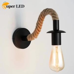 JOYINLED Vintage Wall Lamp E27 Hemp Rope Retro Sconce Wall Light Fixture Nordic Modern Bedroom Beside Living Room for Home Decor