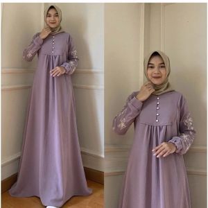 Ayunda Gamis Bordir Jumbo S M L XL XXL XXXL 5L Bahan Cey Crinkle Airflow Premium Ld 140 130 120 110 Dst Gamis Kondangan Dania Maxi Dress Lebaran Terbaru