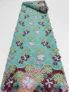 Nigerian 3D Cotton Lace Fabric 2026 High Quality African Swiss Voile for Women Ethnic Costume Sewing Material Dubai Style M387-1