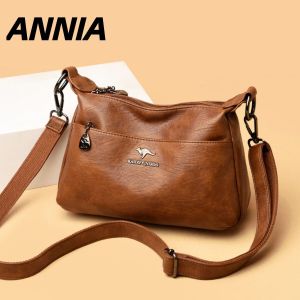 Large Capacity Soft Leather Crossbody Bag Single Shoulder Bag for Middle-Aged Women Casual Fashion Zipper Closure Handbag