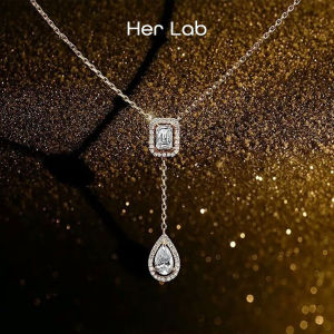 Her Lab Jewelry | Sterling silver water drop rock sugar tassel necklace inlaid with 3 carats + 2 carats moissanite clavicle chain GRA certified French design S925 necklace square real diamond ins style ladies pendant