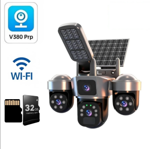 difang | V380 8K 15MP WiFi Solar Camera With Solar Lighting 3-Screen Security Protection Wireless WiFi Solar Outdoor Surveillance
