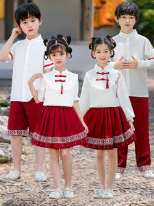 ชุดการแสดงร้องเพลงร่วมกันสำหรับเด็กและเยาวชน ชุดนักเรียนประถมศึกษา ชุดนักเรียนมัธยมปลาย สีแดง เผ่าพันธุ์จีน