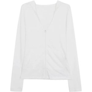 YUEZHONGWEI | White Ice Silk Open Cardigan Womens Summer Thin Tight Short Style Sun Protection Top Zipper Closure Hooded Long Sleeve Shirt