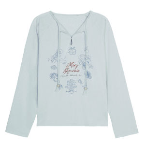 Long Sleeve Loose Letter Print Cotton T-Shirt